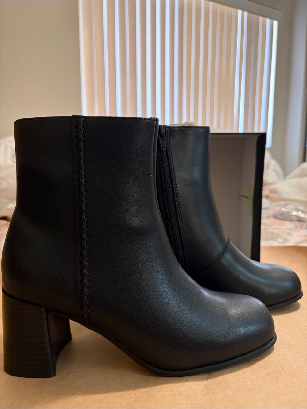 Clarks Black Leather Ankle Boots with Block Heel